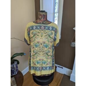 Women's Sundance Burnout Floral Colorblock T Shirt Boho Art To Wear L